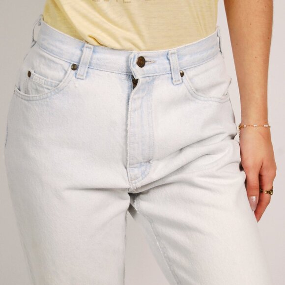 Y2K Tapered Leg Jeans (26) blue denim vintage light wash high waisted - Picture 5 of 10